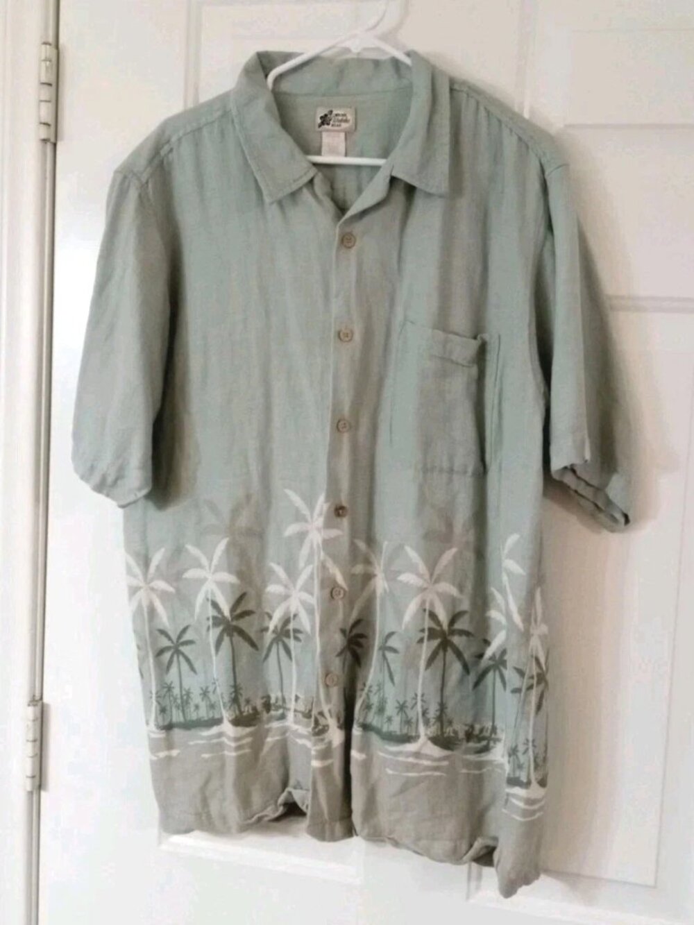 Vtg Cherokee Waikiki Wear Men's Large Seafoam Tropical Short Sleeve Shirt